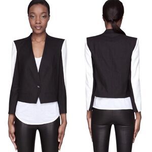 Helmut Lang Cropped Colorblock Blazer Size 6 Black White Tailored
